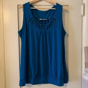 Avenue, blue waist band beaded top, 22/24